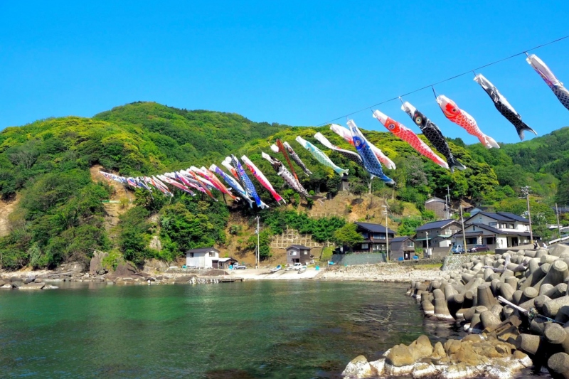 鎧地区の海を泳ぐこいのぼり＜兵庫県/香美町＞